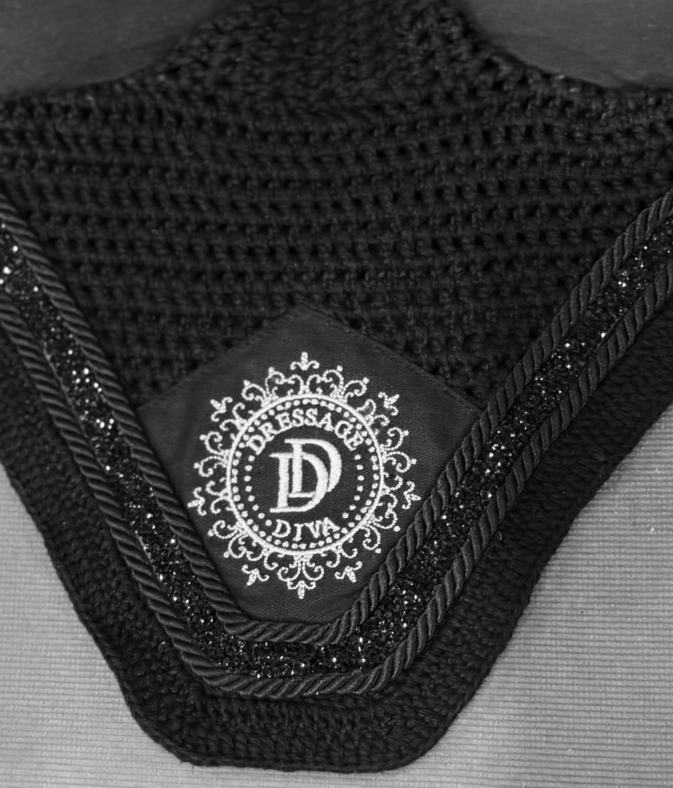 Horse Bonnet - Sound Proof Dressage ear Bonnet – Crushed Crystals & Silver Logo